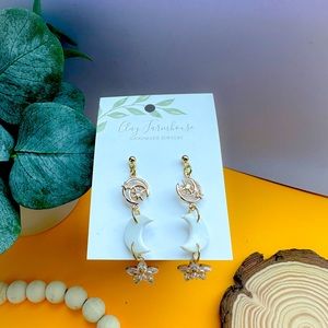 Celestial Handmade Polymer Clay earrings with cubic zirconia